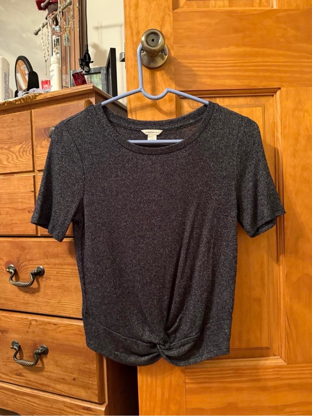 Aeropostale Charcoal Grey Short Sleeve Front Twist Tee